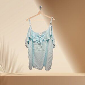 Maurices Light Blue Off-Shoulder Tie Front Top | Size L